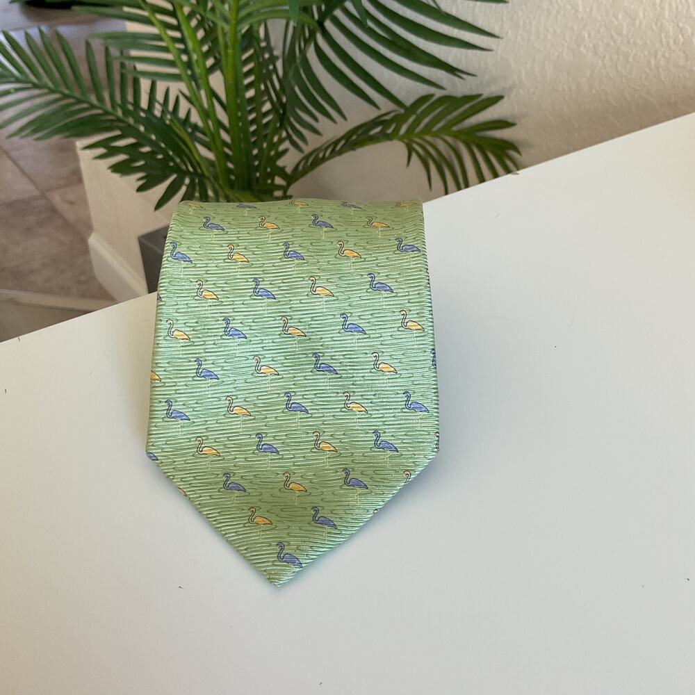 Tommy Hilfiger Silk Flamingo Mens One Size Adjustable Green Tie